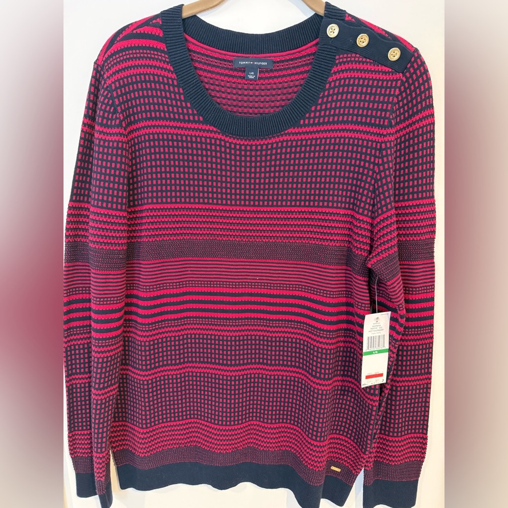 Tommy Hilfiger Pink and Black Crew Neck Sweater